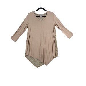Kate & Mallory Beige Asymmetrical Tunic Top W/ Lace Back Detail 3/4 Sleeves Smal